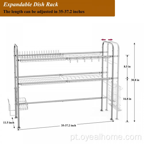 Metal sobre o rack de secagem de pratos de pia